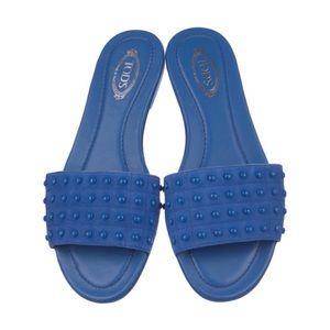 Tod’s Blue Leather Suede Slides 7.5 37.5 w box & dust bag. Italy.